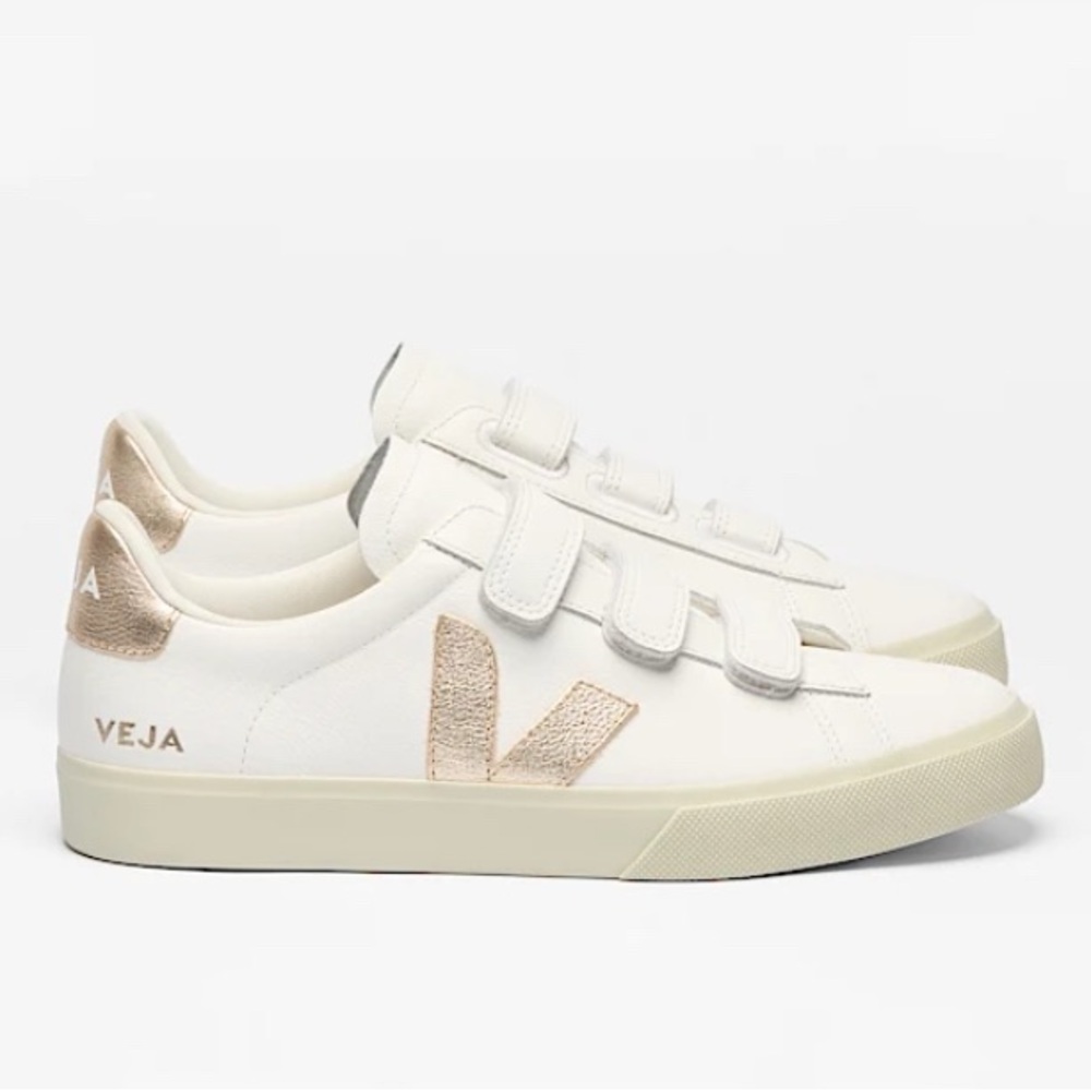 Veja Women's Cream and Tan Velcro Sneakers